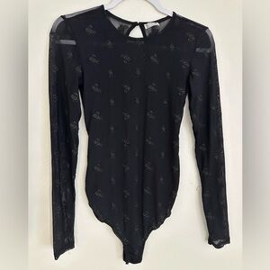Free People Sheer Black Long Sleeve Bodysuit